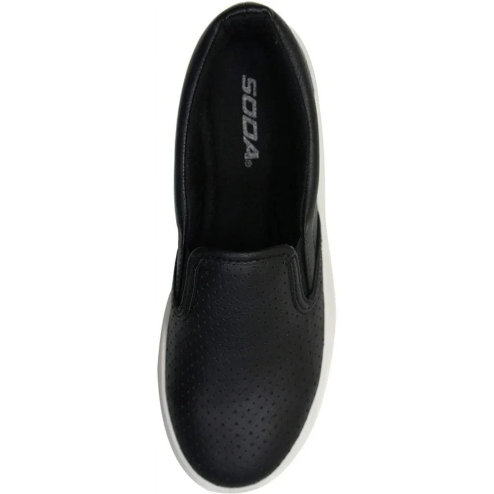 Women's Slip-On Platform Sneakers Memory Foam Faux Leather Black Size 5.5